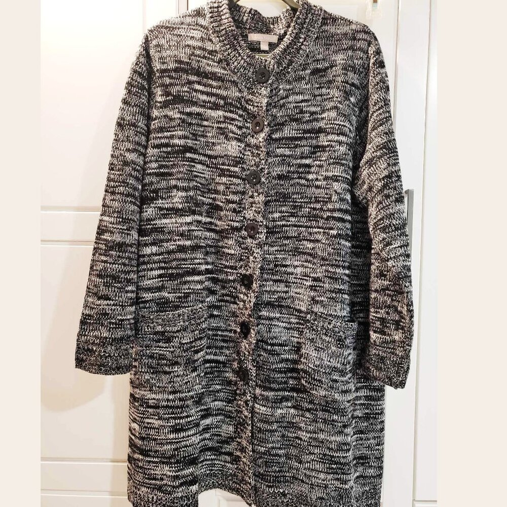 Cardigan Sweater Gray Black Merled